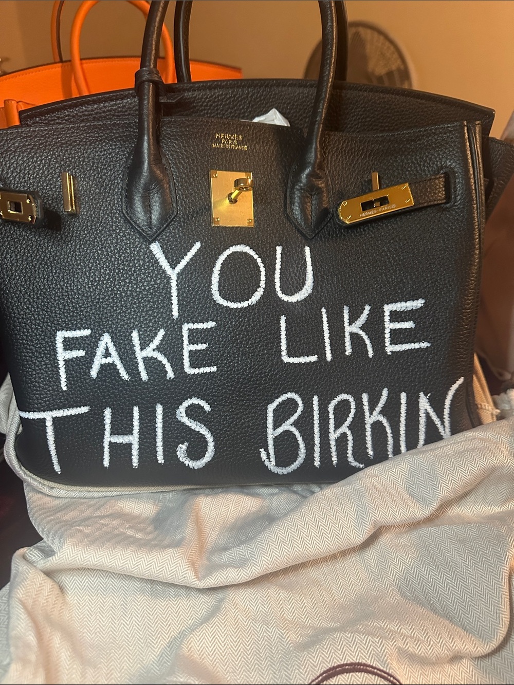 Black Graffiti Satchel with Gold Hardware